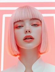 Clean high fashion portrait in orange pink glow