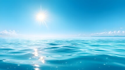 Obraz premium Tranquil blue ocean scene under a vibrant sky.