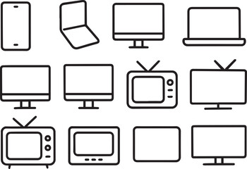 Collection of electronic device icons including smartphones laptops and televisions