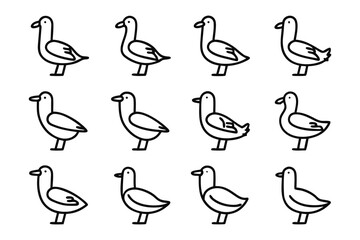 Duck Icon Set: A simple, minimalistic icon set featuring ducks in various poses, perfect for design projects.