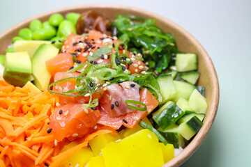 Fresh Salmon Poke Bowl with Colorful Vegetables