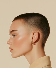 Modern Woman with Sculpted Short Hair and Twin Earrings