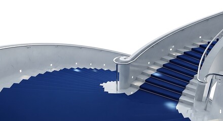 Elegant spiral staircase with blue carpet and white marble design architecture