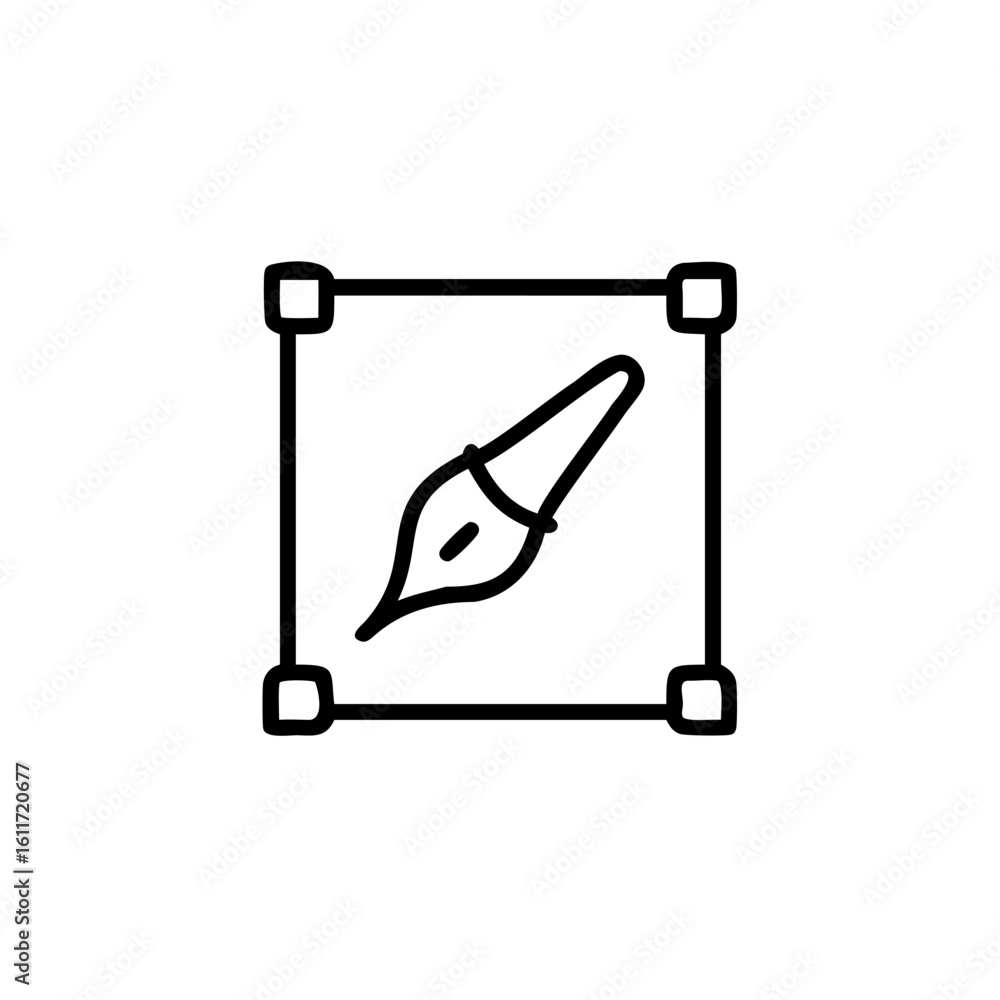 Poster ink brush stroke inside square selection box icon vector