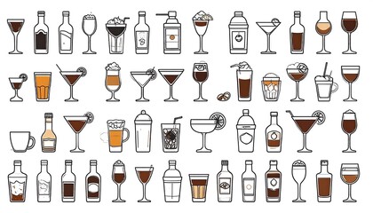Collection of various cocktail and mixed drinks