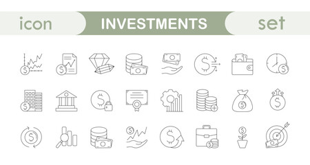 set of linear icons investment, finance