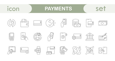 set of linear icons payments, money