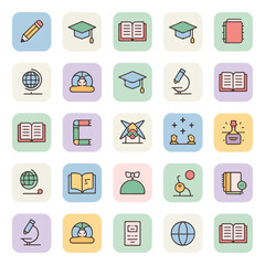 Pastel Education Icon Set – Editable Stroke Line Art in Vector | School & Learning Symbols.
