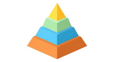 Colorful isometric pyramid chart with four levels isolated on white background