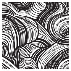 Curved lines pattern. Black paint freehand scribbles, abstract ink background. Brushstrokes, smears, lines, squiggle pattern. Abstract wallpaper design, textile print.