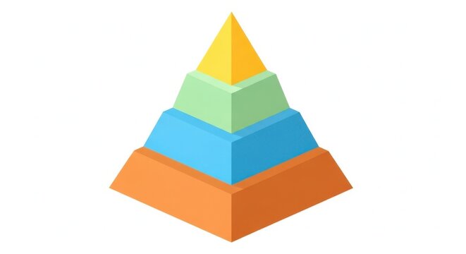 Colorful isometric pyramid chart with four levels isolated on white background