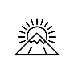 Minimalist outline a mountain with sunburst behind it sunrise sunset