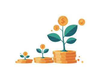 Pixel Art Style Money Plant Growth on Transparent Background Concept