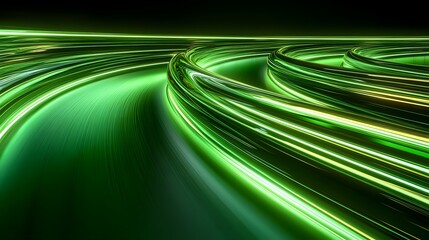 Abstract design of curved, glowing green lines.