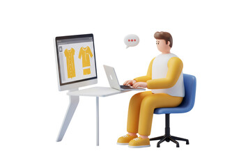 Man Shopping Online for Clothes on Computer Transparent Background E-commerce Concept