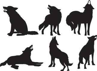 Howling Wolves Silhouette vector set 