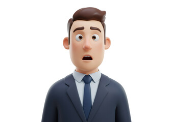 Cartoon Businessman With Surprised Expression Against Transparent Background Wearing Suit