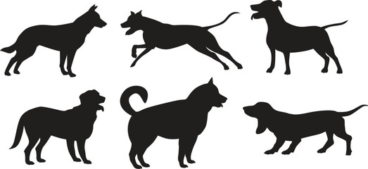 set of dogs silhouettes