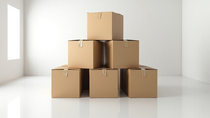 Fototapeta premium Pyramid of Stacked Closed Cardboard Boxes with Crease Patterns for Shipping and Storage