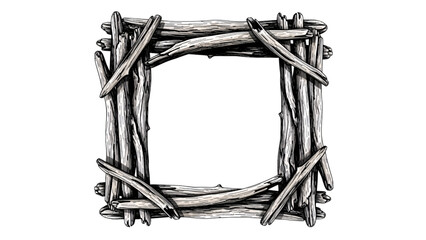 Rustic twig frame border isolated on transparent background