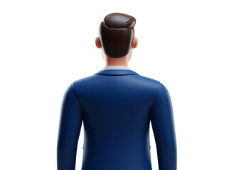 Back View of 3d Businessman in Blue Suit on Transparent Background
