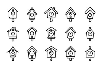 Cuckoo Clock Collection: A collection of meticulously crafted line art illustrations showcases various designs of the classic cuckoo clock, emphasizing the iconic shapes and timekeeping elements.