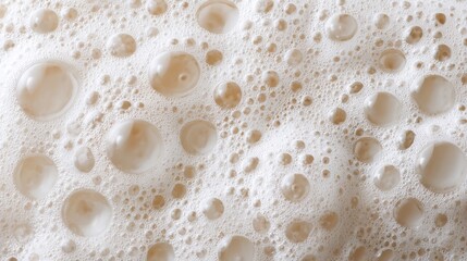 Macro milk foam bubbles creating creamy white texture
