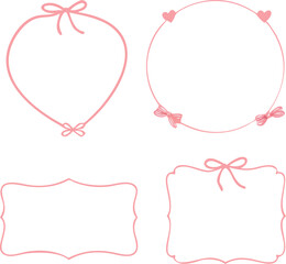 Collection of Pink Hand Drawn Frames with Bows and Hearts for Valentine s Day or Wedding Invitations