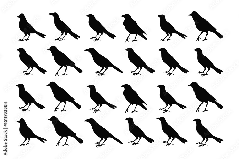 Poster crow silhouette pattern: an organized arrangement of crow silhouettes creates a visually striking pa