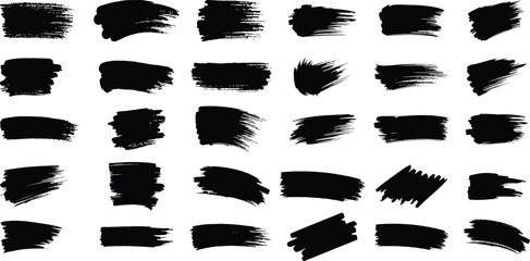 Black Paint Brush Stroke Shapes  Grunge Artistic Vector Brushstroke Elements Collection