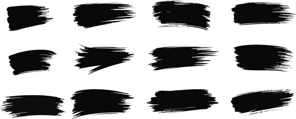 Black Paint Brush Stroke Shapes  Grunge Artistic Vector Brushstroke Elements Collection