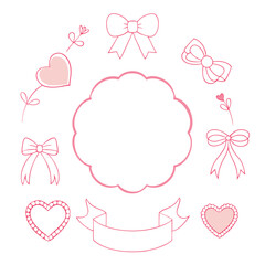 Cute Pink Hand Drawn Frame with Hearts Bows and Ribbon for Valentine s Day or Wedding Invitation Design
