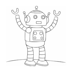 Friendly robot with raised arms android mechanical