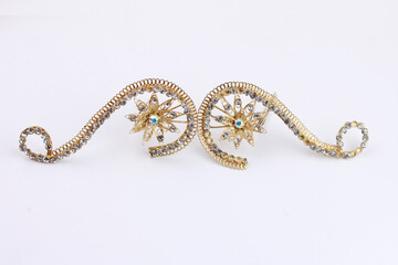 A typical Indonesian Javanese bridal hair bun accessory. Isolated on a white background.