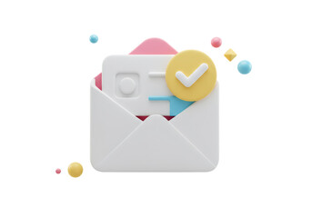 White Envelope with Accepted Mail and Check Mark Floating on Transparent Background
