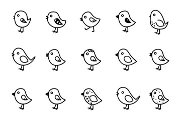 Artistic Birds: An engaging collection of simplistic bird illustrations, creating a charming, playful composition suitable for various artistic endeavors.