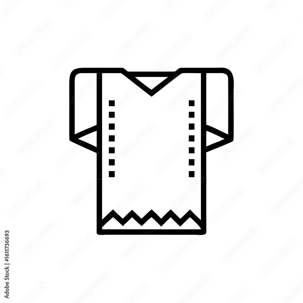 Poster outline icon a kimono fabric border with zigzag hem pattern
