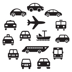 Obraz premium Black transportation vehicle icons set