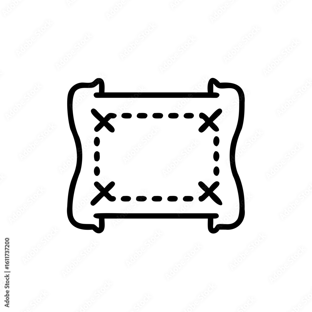 Poster Outline icon a scroll with dashed lines crosses parchment document