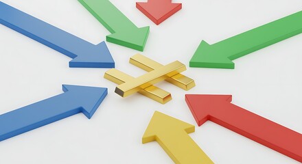 Hashtag Surrounded by Arrows in Various Colors Symbolizing Trending Topics and Social Media Popularity Concepts for Digital Marketing Success