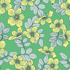 a green and yellow floral pattern