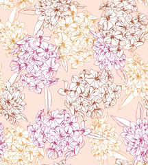 a floral pattern with pink and purple flowers