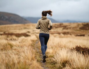 Woman running on trail in scenic landscape