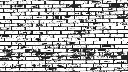 Grunge Brick Wall Texture Background, Vintage Brick Wall Vector Pattern, Dirty Old Brick Wall Grunge Overlay, Black and White Brick Texture Template