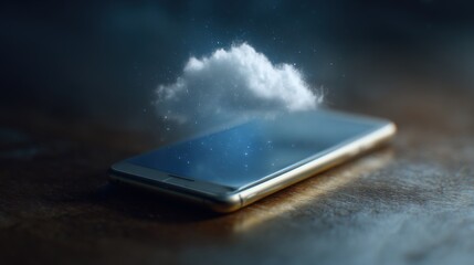 Cloud Computing Concept with Smartphone on Wooden Surface Background