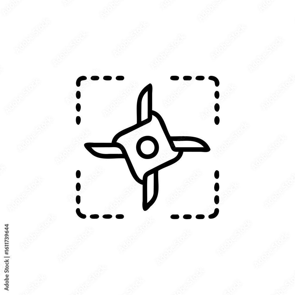 Poster outline spinning top toy icon with dashed square frame game play