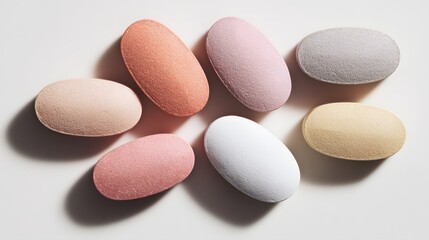 Assorted colored pills arranged in a pattern.
