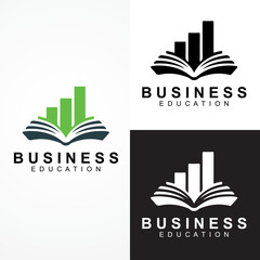 Business Education Logo with Book and Bar Graph – Professional Learning Symbol Icon Set