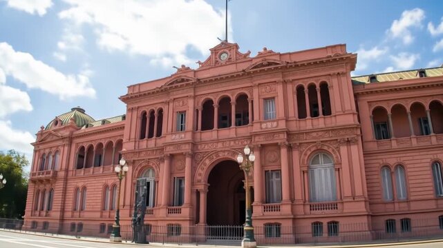 Persons legacy at casa rosada in Argentina under flag and blue sky. Suitable for editorial use in articles about historical landmarks.