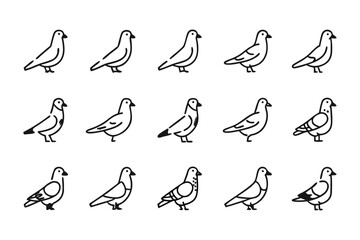 Pigeon Lineup: A meticulously curated sequence of minimalistic pigeon illustrations, showcasing the elegance and grace of these urban avian figures in monochrome simplicity.